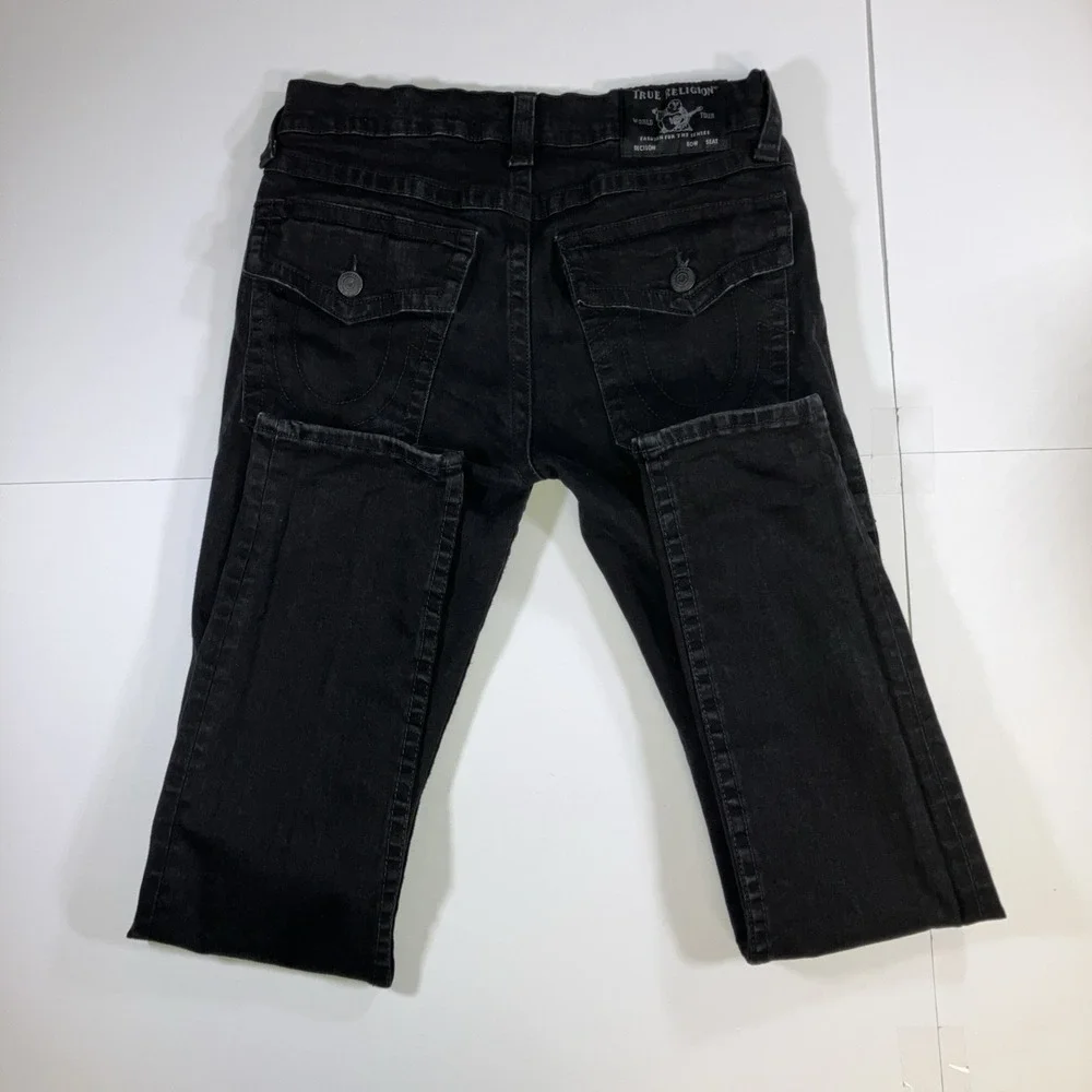 True Religion Rocco Jeans Mens 32 Black Relaxed Skinny Flap Pocket Stretch 32x34